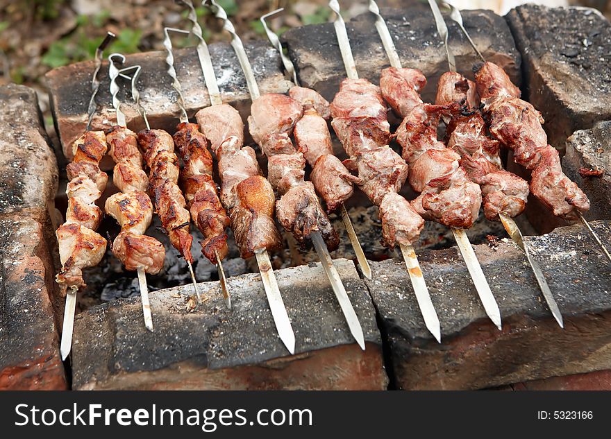 The shish kebab on bricks