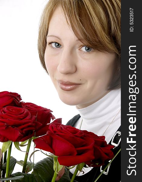 Female with beautiful red Roses. Female with beautiful red Roses