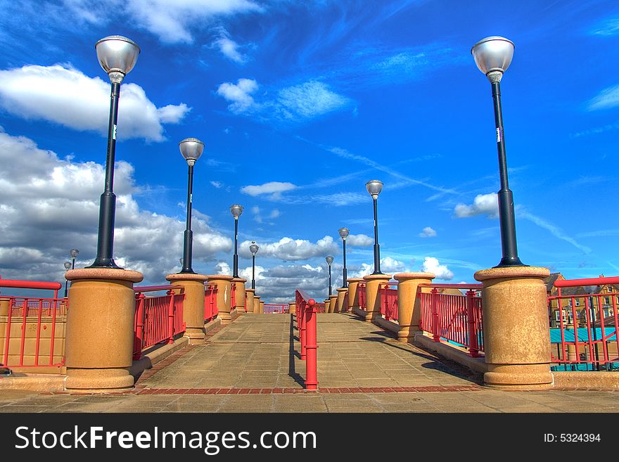 Picture of a bridge  with sky and clouds and lanterns. Picture of a bridge  with sky and clouds and lanterns