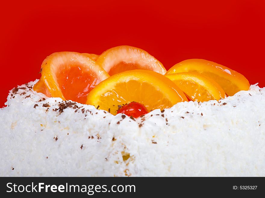 Fruit cake, orange, cherry, red