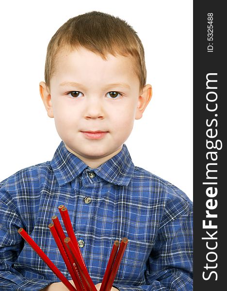 The boy with red pencils. The boy with red pencils