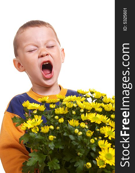 The child with yellow flowers