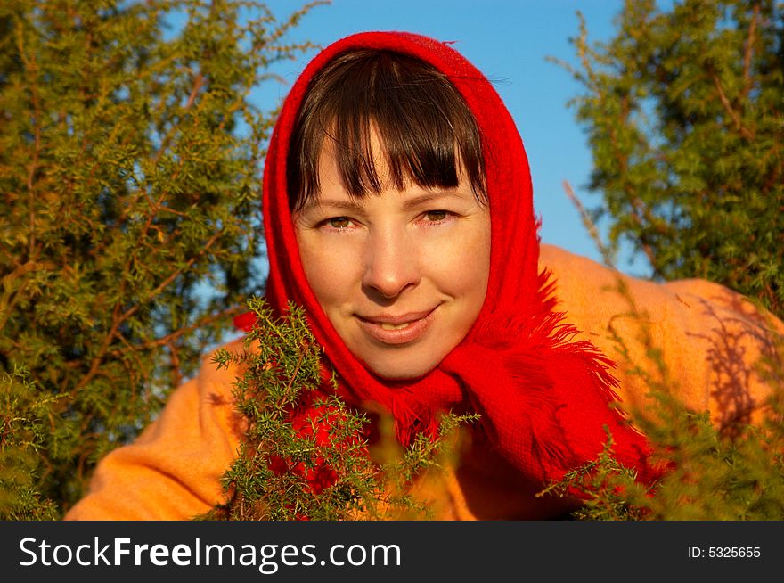 The woman in a red scarf