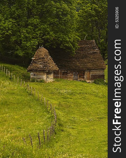 A view of a cottage in Romania, Trascau mountains. A view of a cottage in Romania, Trascau mountains