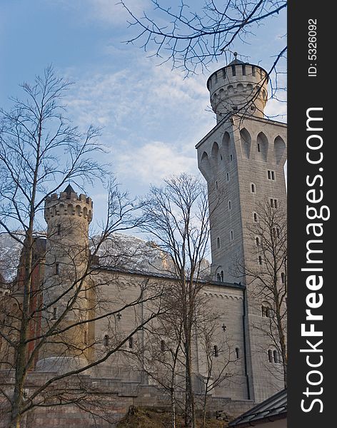 Towers of castle Neuschwanstein. Bavaria, Germany.