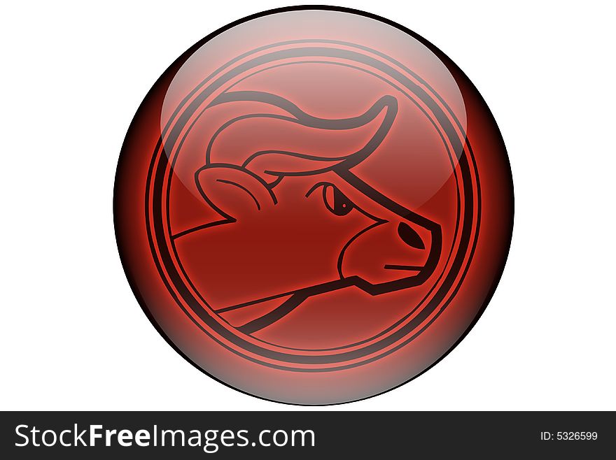 The taurus sign of the zodiac in a glassy orb and isolated on a white background. The taurus sign of the zodiac in a glassy orb and isolated on a white background