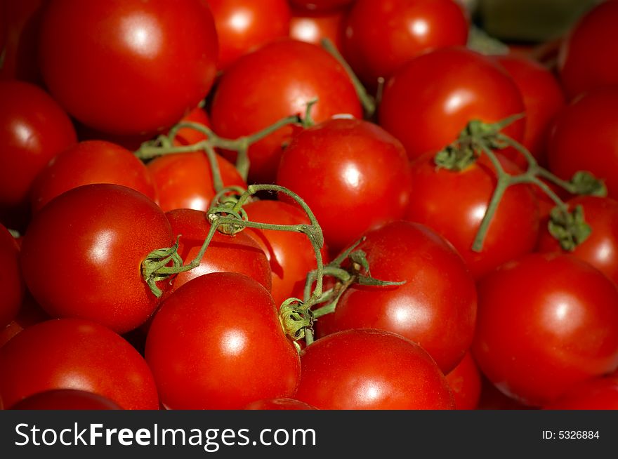 Fresh ripe tomatoes macro closeup, selective focus