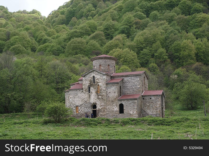 Ancient temple, church located in the mountains of Caucasus, at the place where an ancient alanian city was situated in the 4th century a. c.