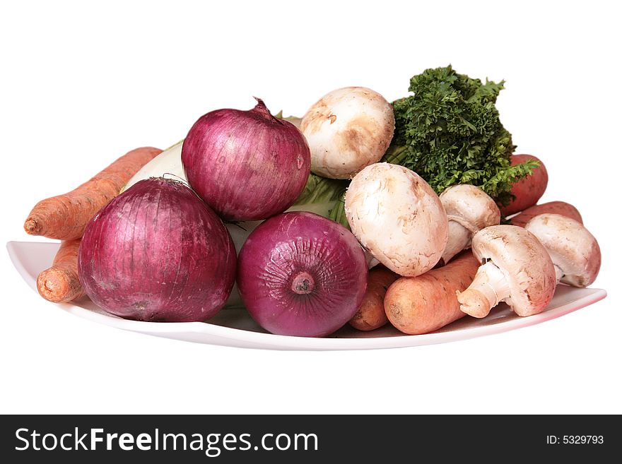 Group vegetables lying on a plate