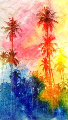 Retro Watercolor Palm Royalty Free Stock Photos Retro Watercolor Palm Royalty Free Stock Photos