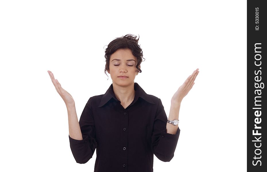 Young woman with closed eyes, isolated on white background. Young woman with closed eyes, isolated on white background