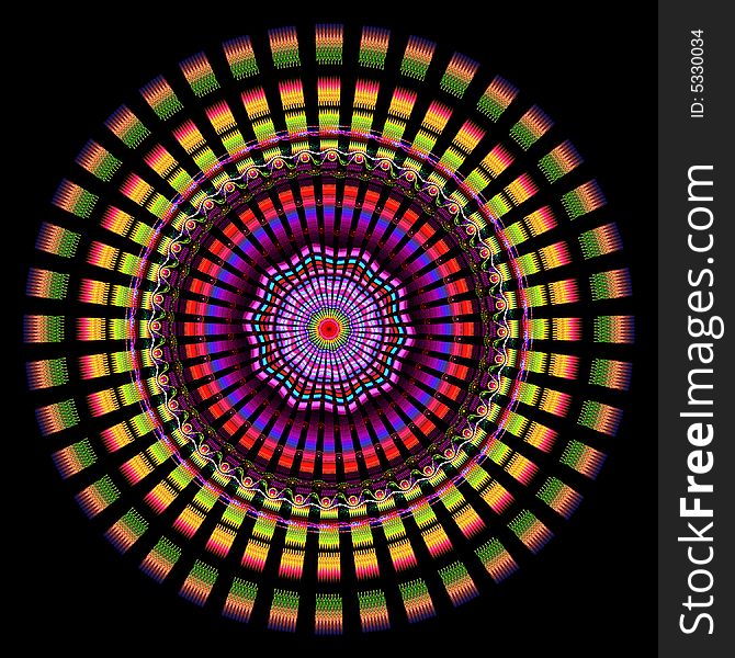 Abstract fractal image resembling a rainbow wheel