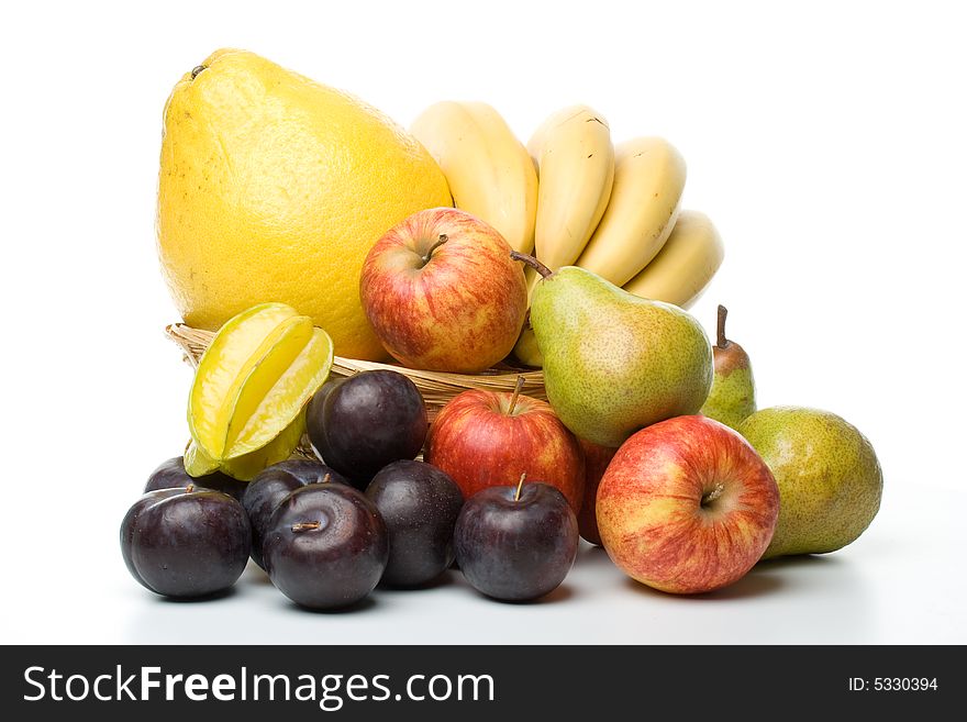 Various fresh fruits on a white background. Various fresh fruits on a white background