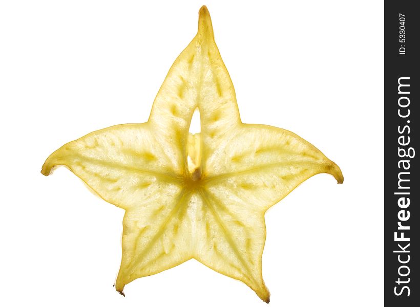 Sliced carambola on a white background. Close up.