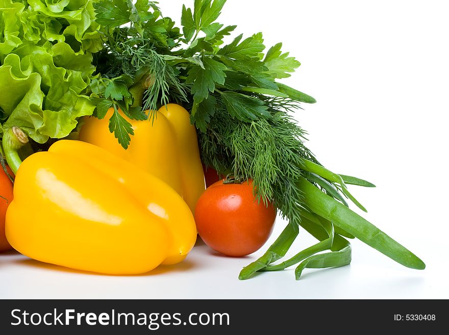 Fresh vegetables on a white background. Close up.