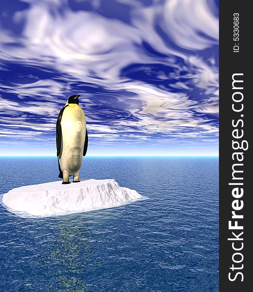 Antarctic penguin on ice - 3d scene