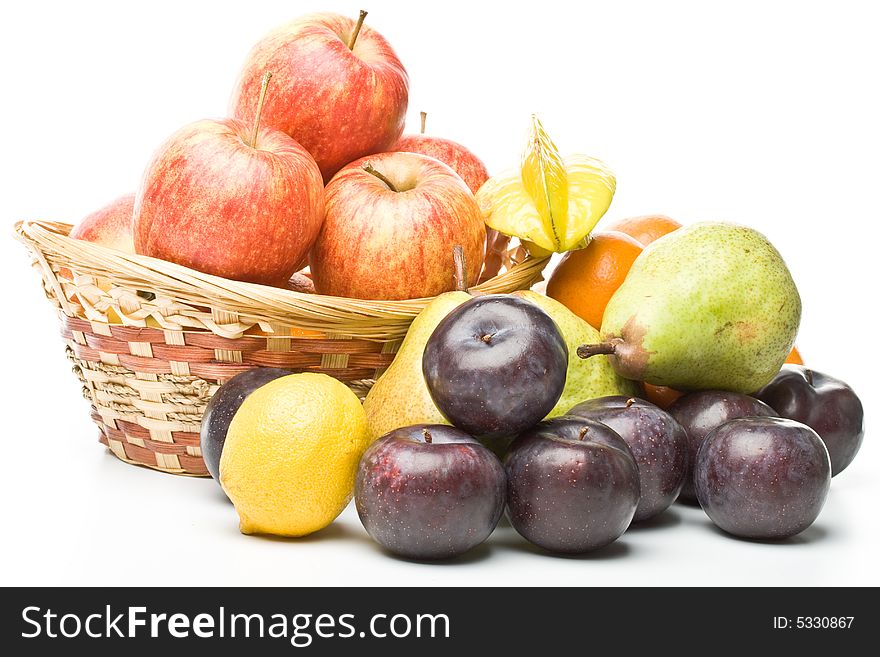 Various fresh fruits on a white background. Various fresh fruits on a white background