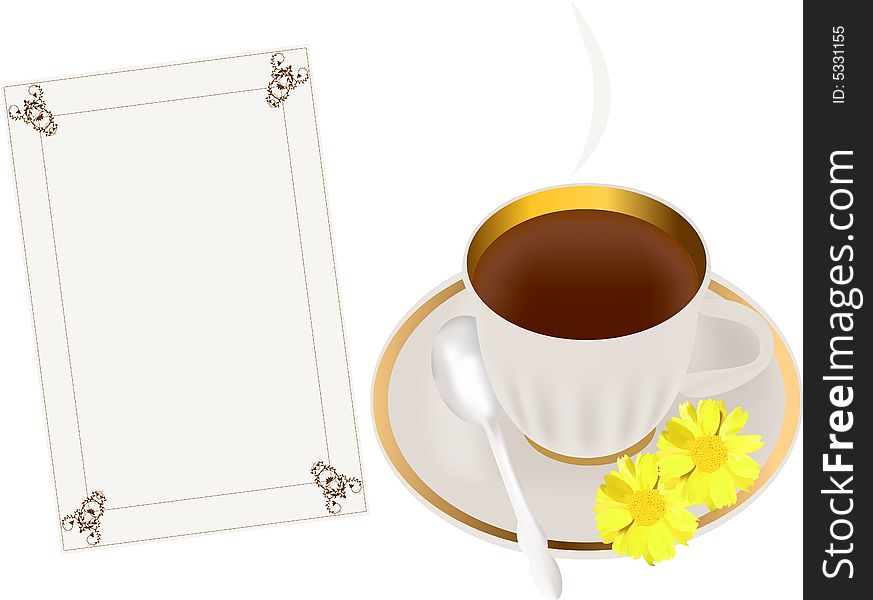 Morning tea. The light tea cup with a hot drink. Vector Illustration