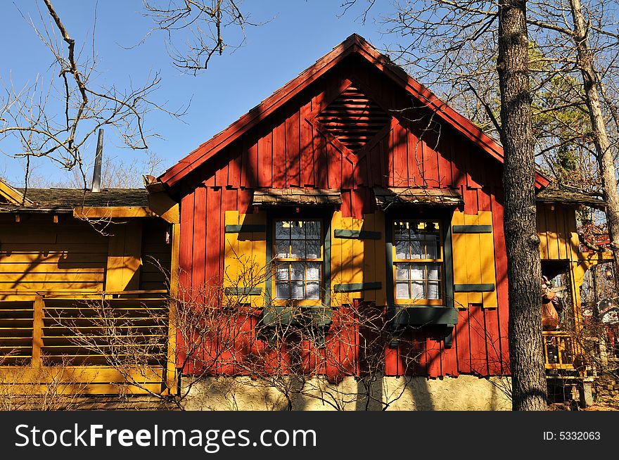 Old rural and colorful house with blu sky