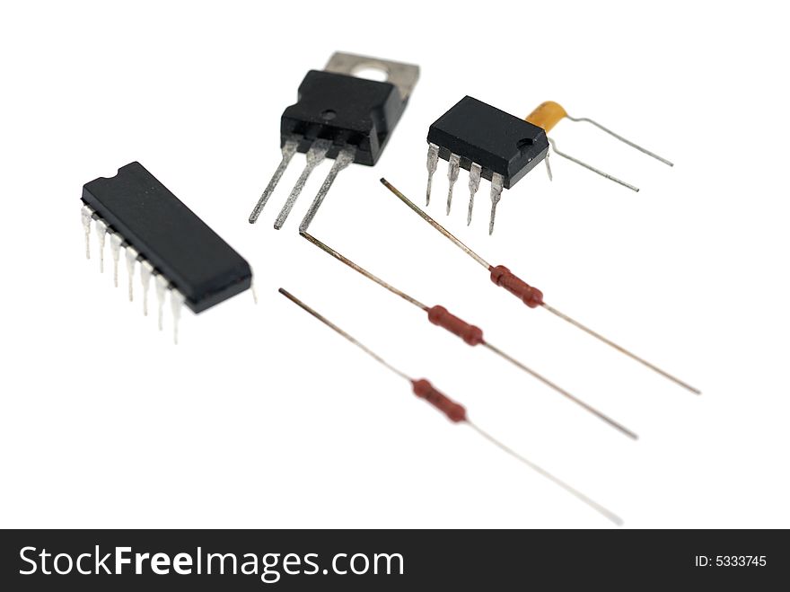 Radioelements, capasitors, resistors, transistors, diodes