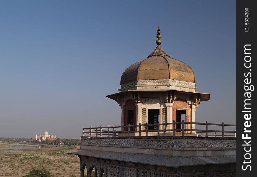 Taj Mahal from the Red Fort in Agra, India. Taj Mahal from the Red Fort in Agra, India