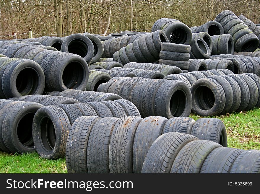 Old tyres used as racing tire walls