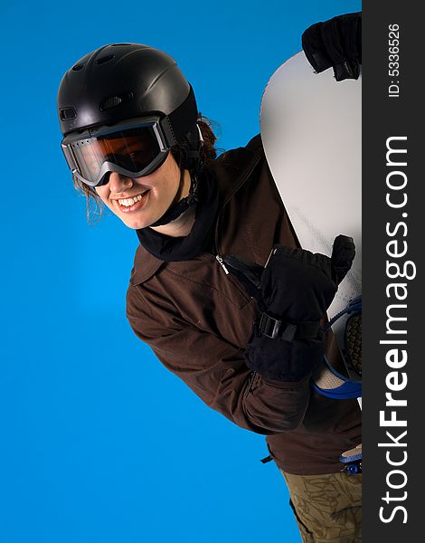 Woman With Snowboard Equipment