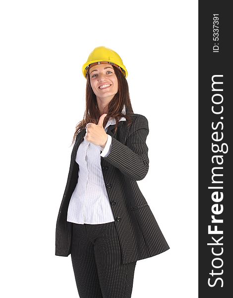 Young businesswoman with helmet