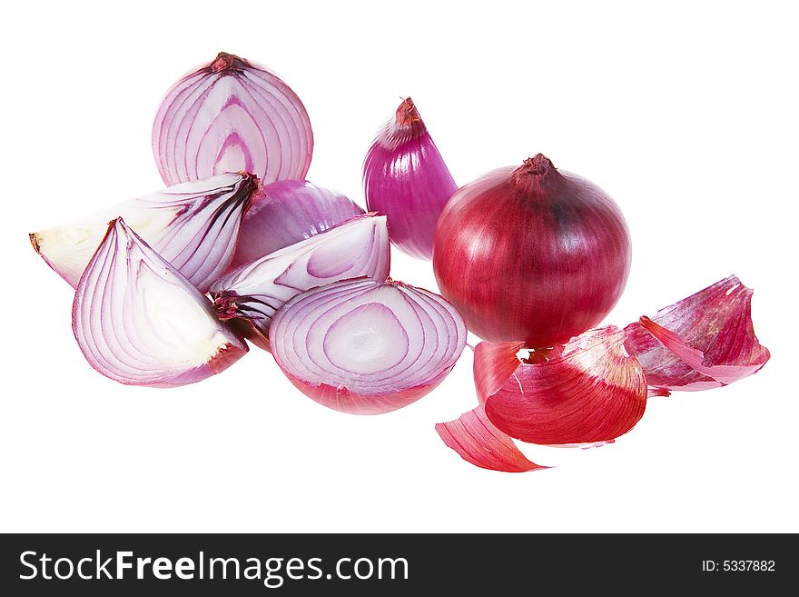 Group of Red Onions isolated on White Background.