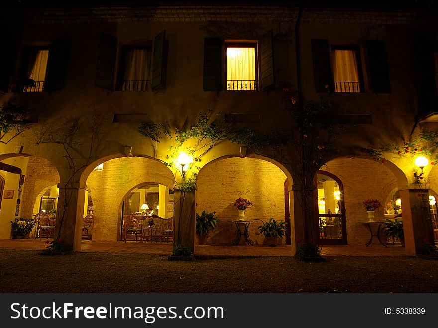 The country villa hotel in italy in evening time. The country villa hotel in italy in evening time