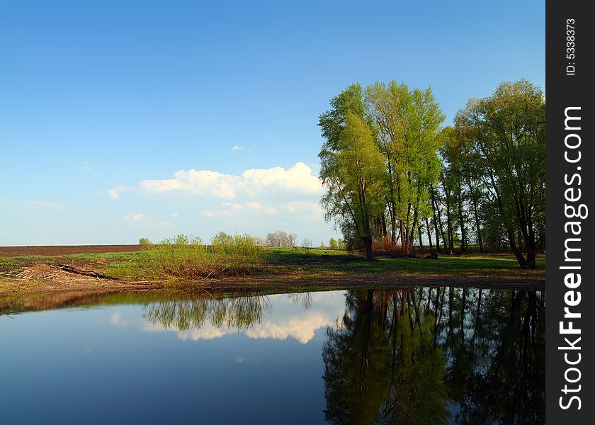 Spring lake landscape in Russia