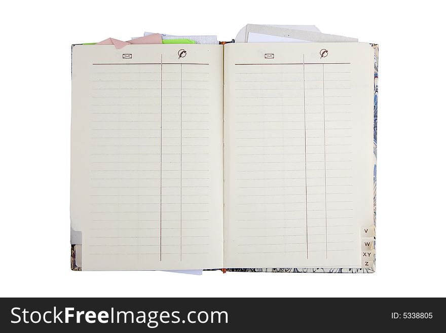 A blank address book isolated on white