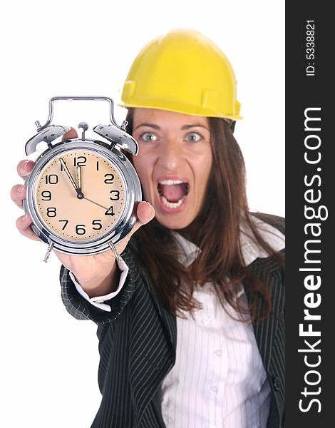 Businesswoman confused and clock