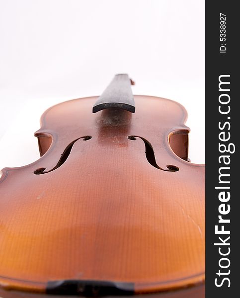 Violin closeup on a white background