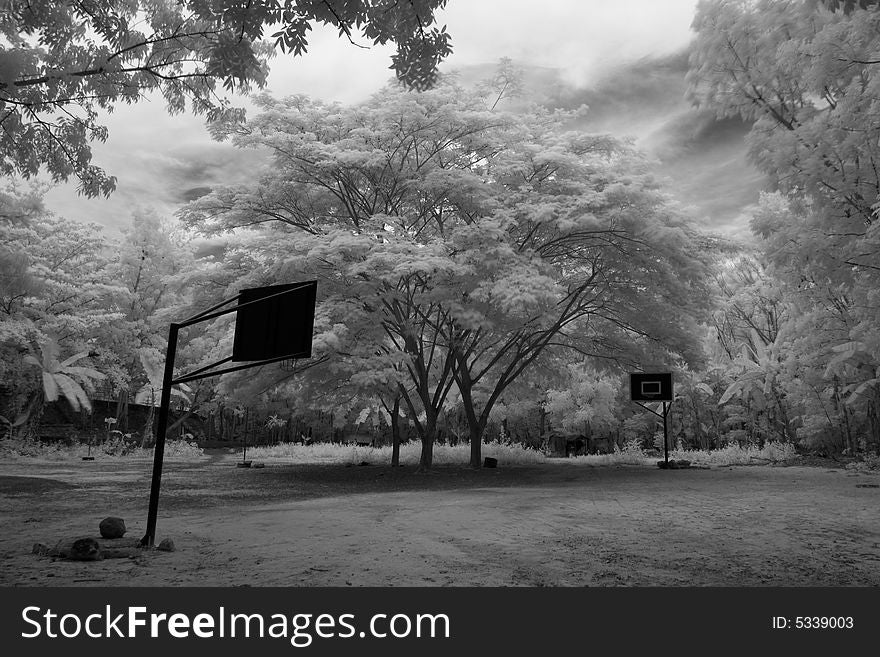 Infrared image of a rural basketball court in Cebu City, Philippines. Infrared image of a rural basketball court in Cebu City, Philippines.