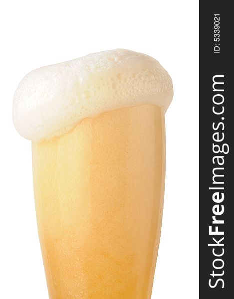 Beer foam under glass on white background with clipping path