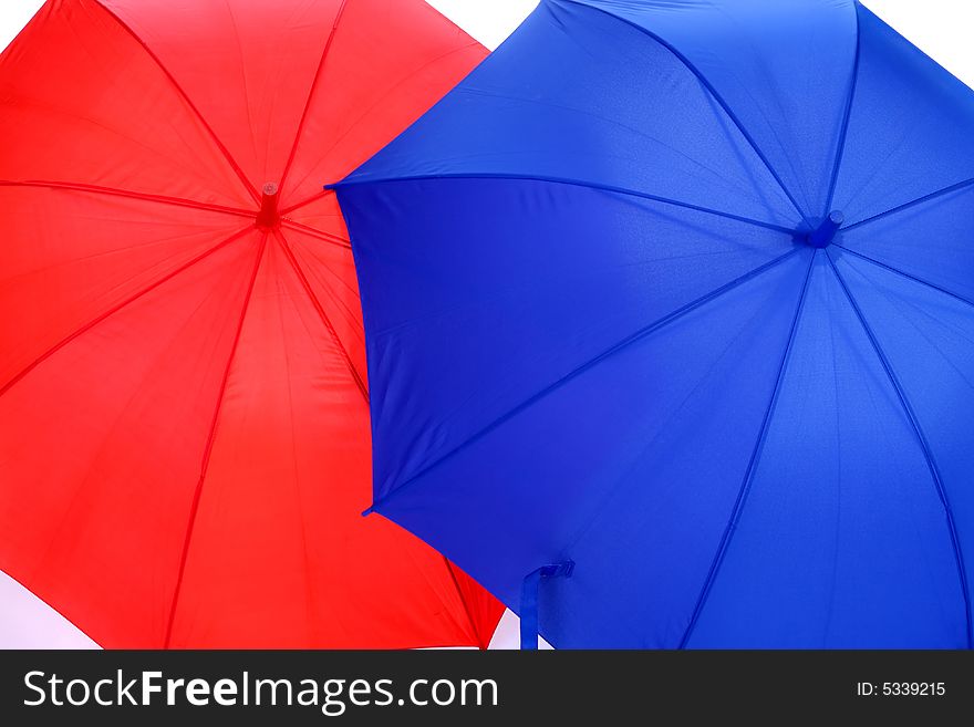 Details two red and blue umbrella