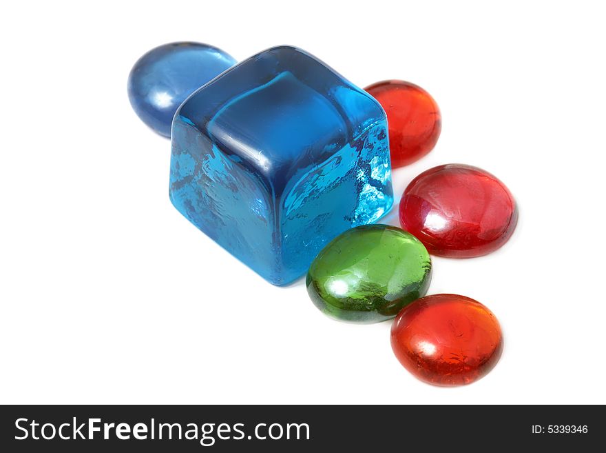 Color glass stones on white background. Color glass stones on white background.