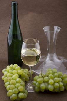 White Wine With Bottle, Glasses And Grapes Stock Photo White Wine With Bottle, Glasses And Grapes Stock Photo