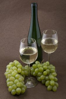 White Wine With Bottle, Glasses And Grapes Stock Image White Wine With Bottle, Glasses And Grapes Stock Image