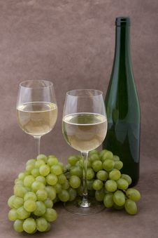 White Wine With Bottle, Glasses And Grapes Stock Photos White Wine With Bottle, Glasses And Grapes Stock Photos