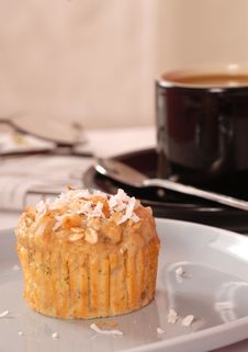 Tropical Pineapple And Nut Muffin With Coffee Stock Photography