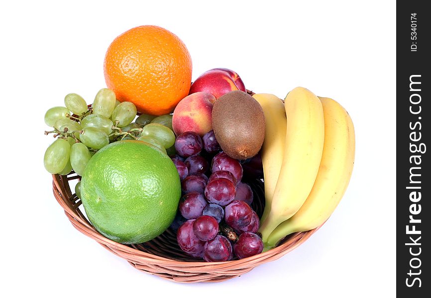 Basket of fruits  isolated on white background