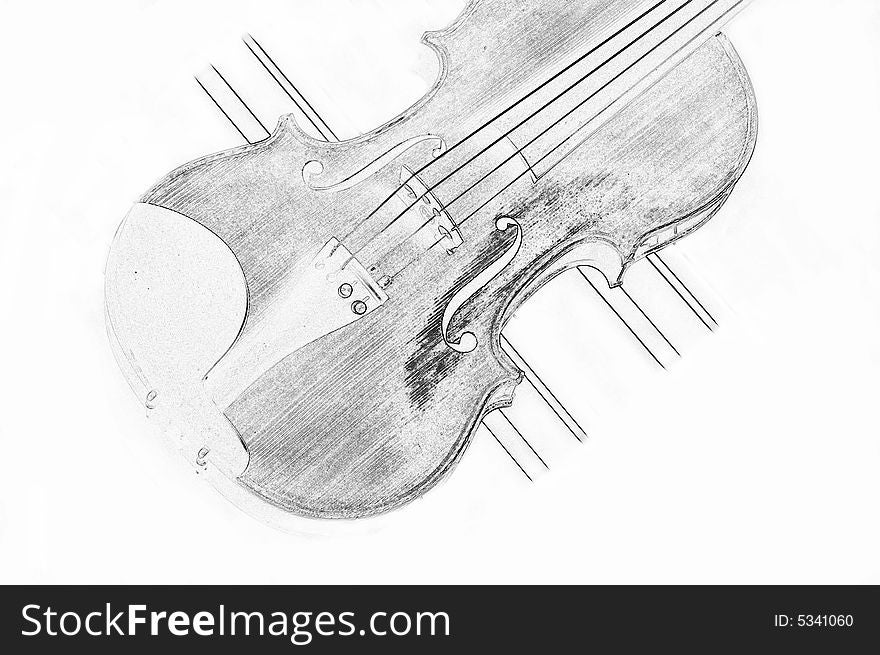 Sketch of violin i black on a clear white background