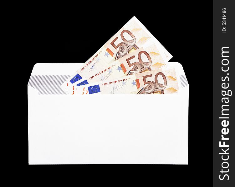 Money Gift, White Envelope With Fifty Euro Notes - 50 EUR. Money Gift, White Envelope With Fifty Euro Notes - 50 EUR