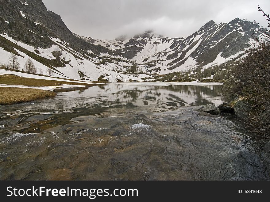 Apry Lake With Snow And Clouds