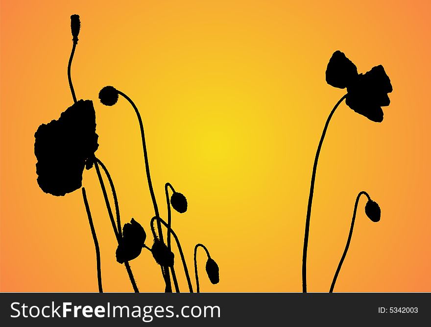 Illustration background : silhouette of black poppies on field. Illustration background : silhouette of black poppies on field.