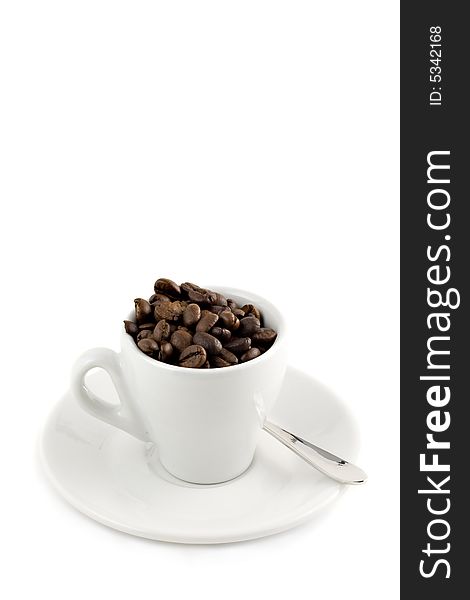 Coffee Cup With Beans Isolated, Copy-space