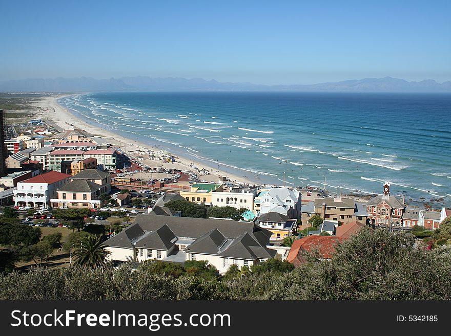 View of Muizenberg beach with False Bay in the background