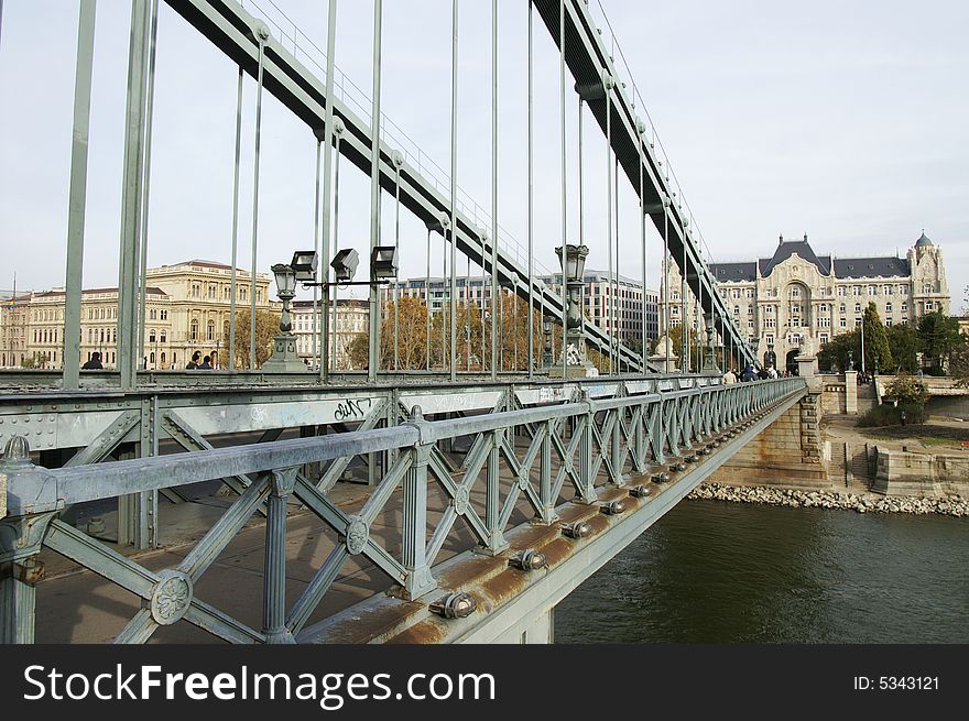 Famous chain bridge cross Danube, Budapest